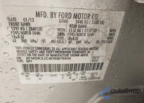 2013 Ford Edge Sel z USA, uszkodzony, nr VIN 2FMDK3JC4DBB78600